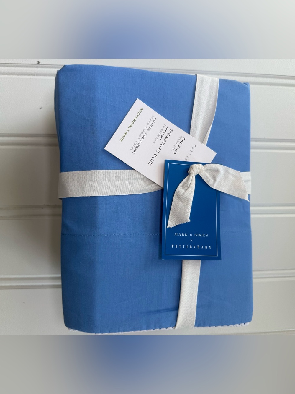 Pottery Barn Mark D. Sikes Signature Blue Scalloped Cal King Sheet Set NEW
